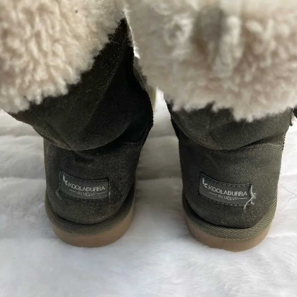 Kookaburra by Ugg suede olive green short boots with shearling and faux …